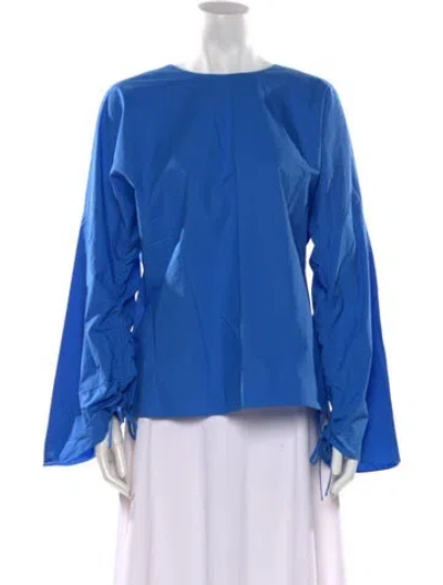 Pre-owned Tibi Bateau Neckline Long Sleeve Blouse In Blue