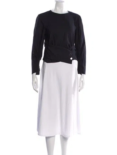 Pre-owned Tibi Bateau Neckline Long Sleeve Top In Blue