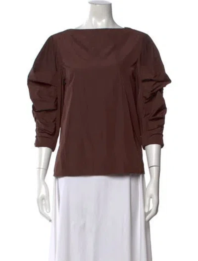 Pre-owned Tibi Bateau Neckline Long Sleeve Top In Brown
