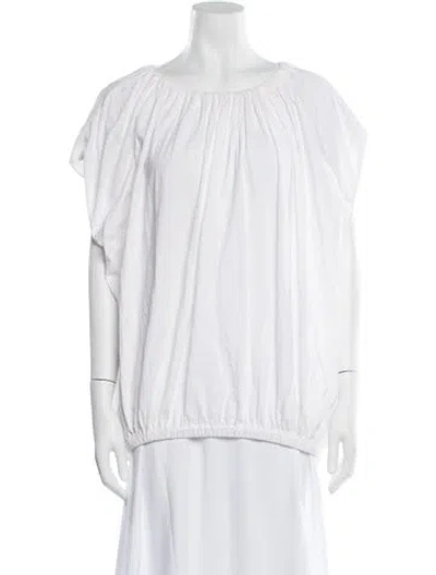 Pre-owned Tibi Bateau Neckline Short Sleeve Blouse In White