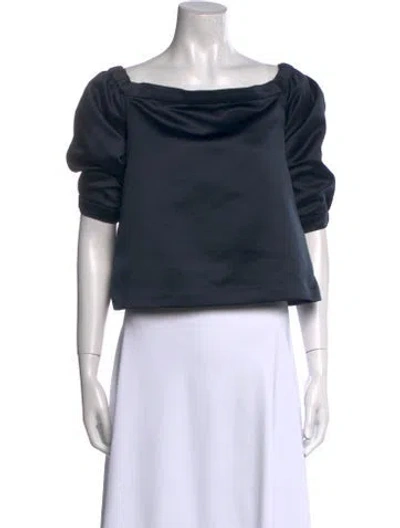 Pre-owned Tibi Bateau Neckline Short Sleeve Crop Top In Blue