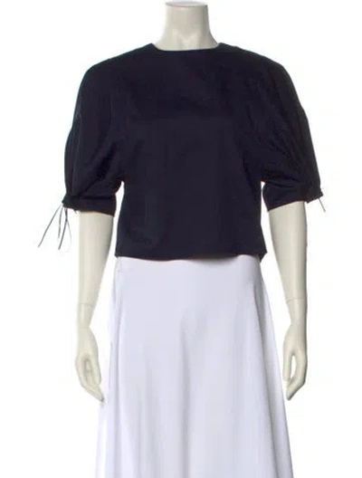 Pre-owned Tibi Bateau Neckline Short Sleeve Crop Top In Blue