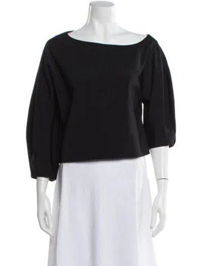 Pre-owned Tibi Bateau Neckline Three-quarter Sleeve Blouse In Black