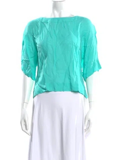 Pre-owned Tibi Bateau Neckline Three-quarter Sleeve Blouse In Blue