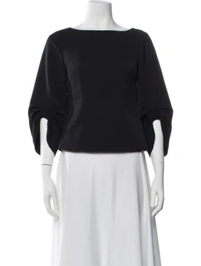 Pre-owned Tibi Bateau Neckline Three-quarter Sleeve Blouse In Blue
