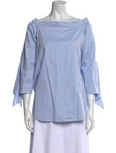 Pre-owned Tibi Bateau Neckline Three-quarter Sleeve Blouse In Blue
