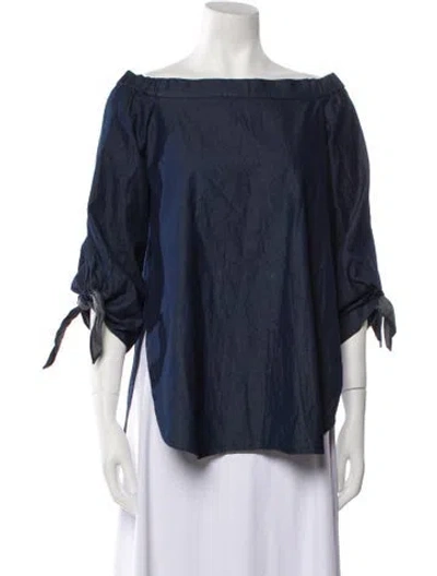 Pre-owned Tibi Bateau Neckline Three-quarter Sleeve Blouse In Blue