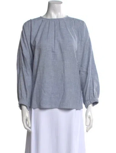 Pre-owned Tibi Bateau Neckline Three-quarter Sleeve Blouse In Blue