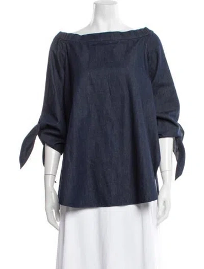 Pre-owned Tibi Bateau Neckline Three-quarter Sleeve Blouse In Blue