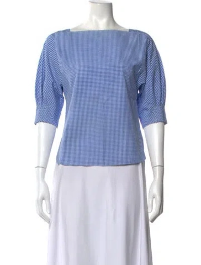 Pre-owned Tibi Bateau Neckline Three-quarter Sleeve Blouse In Blue