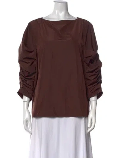 Pre-owned Tibi Bateau Neckline Three-quarter Sleeve Blouse In Brown