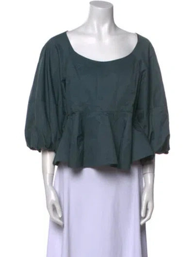 Pre-owned Tibi Bateau Neckline Three-quarter Sleeve Blouse In Green