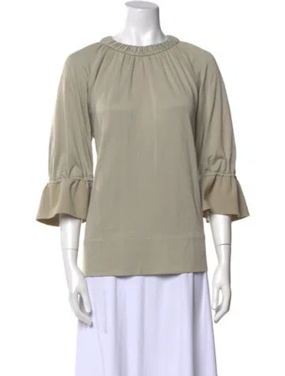 Pre-owned Tibi Bateau Neckline Three-quarter Sleeve Blouse In Green