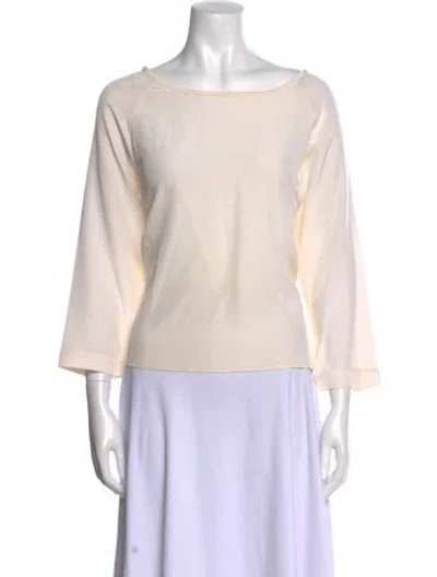 Pre-owned Tibi Bateau Neckline Three-quarter Sleeve Blouse In Neutral