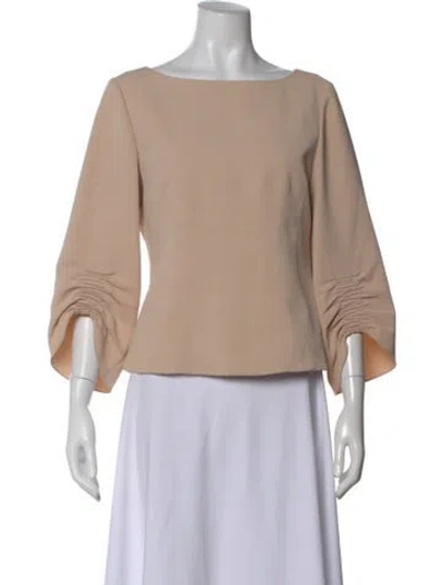 Pre-owned Tibi Bateau Neckline Three-quarter Sleeve Blouse In Neutral