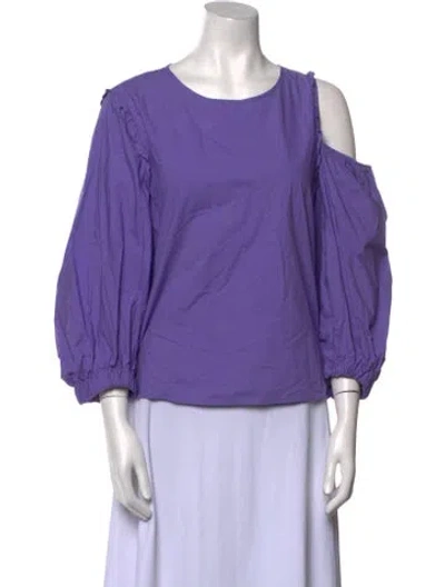 Pre-owned Tibi Bateau Neckline Three-quarter Sleeve Blouse In Purple