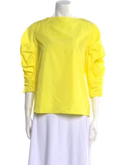 Pre-owned Tibi Bateau Neckline Three-quarter Sleeve Blouse W/ Tags In Yellow