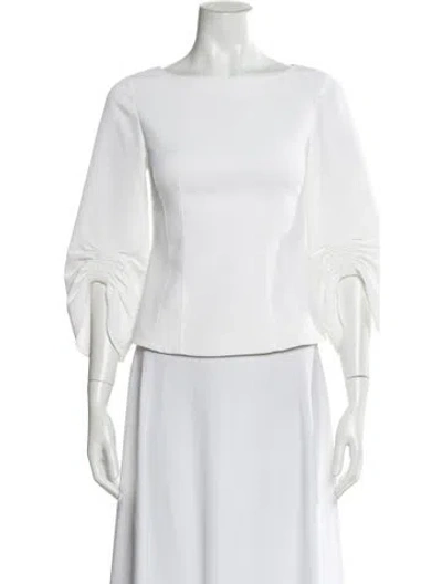 Pre-owned Tibi Bateau Neckline Three-quarter Sleeve Blouse In White