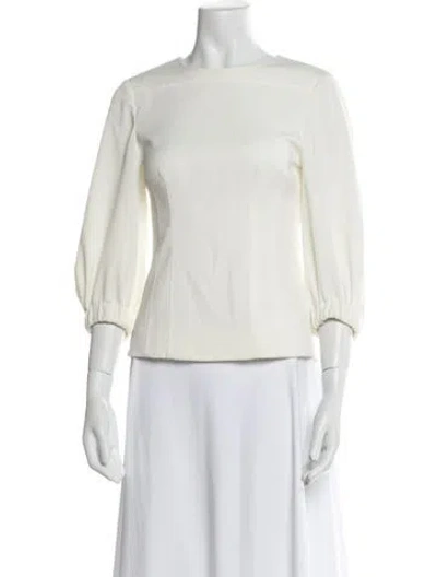 Pre-owned Tibi Bateau Neckline Three-quarter Sleeve Blouse In White