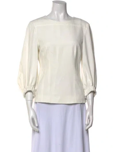 Pre-owned Tibi Bateau Neckline Three-quarter Sleeve Blouse In White