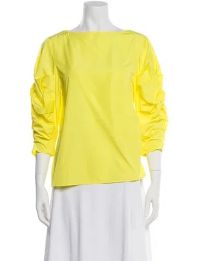Pre-owned Tibi Bateau Neckline Three-quarter Sleeve Blouse In Yellow