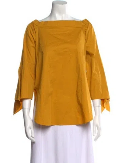 Pre-owned Tibi Bateau Neckline Three-quarter Sleeve Blouse In Yellow