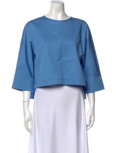 Pre-owned Tibi Bateau Neckline Three-quarter Sleeve Crop Top In Blue