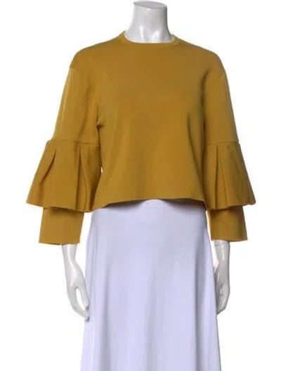 Pre-owned Tibi Bateau Neckline Three-quarter Sleeve Crop Top In Neutral
