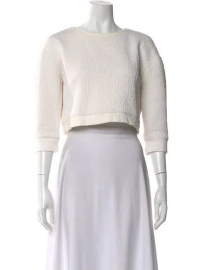 Pre-owned Tibi Bateau Neckline Three-quarter Sleeve Crop Top In Neutral