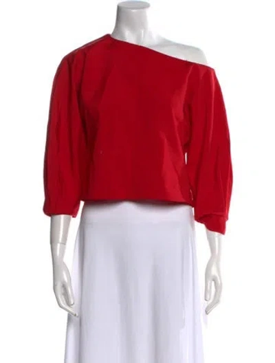 Pre-owned Tibi Bateau Neckline Three-quarter Sleeve Crop Top In Red