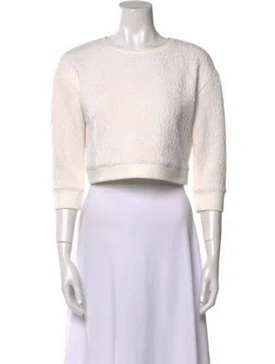 Pre-owned Tibi Bateau Neckline Three-quarter Sleeve Crop Top W/ Tags In White