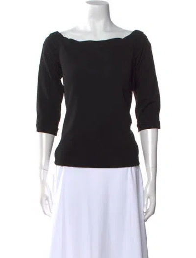 Pre-owned Tibi Bateau Neckline Three-quarter Sleeve Top In Black