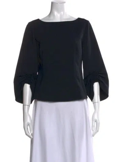 Pre-owned Tibi Bateau Neckline Three-quarter Sleeve Top In Black