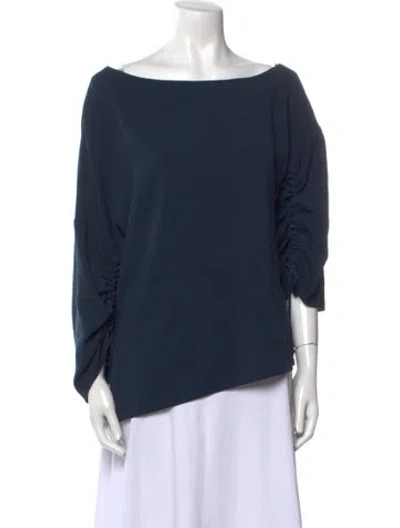 Pre-owned Tibi Bateau Neckline Three-quarter Sleeve Top In Blue