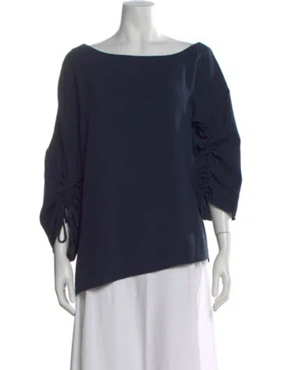 Pre-owned Tibi Bateau Neckline Three-quarter Sleeve Top In Blue