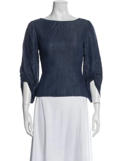 Pre-owned Tibi Bateau Neckline Three-quarter Sleeve Top In Blue