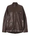 Tibi Belted Leather Bomber Jacket In Brown