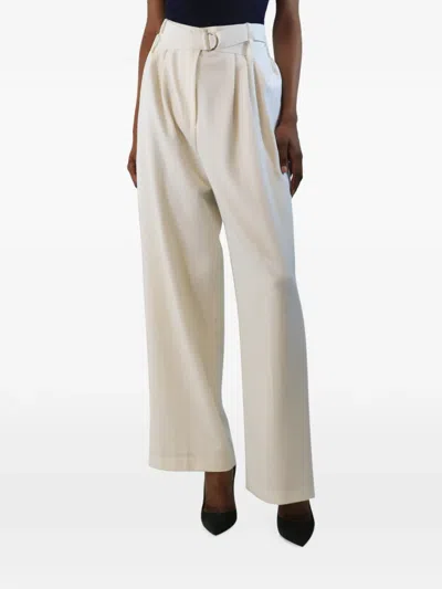 Pre-owned Tibi Belted Wide-leg Trousers In White