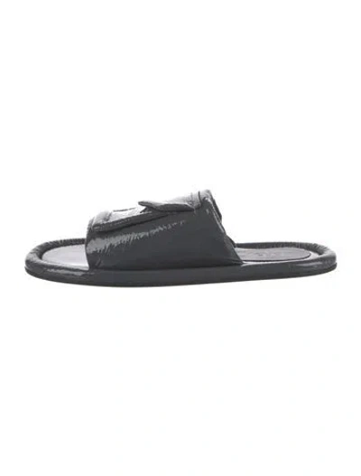 Pre-owned Tibi Beryen Naplack Slide Patent Leather Slides In Gray