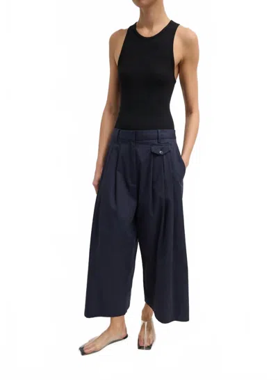 Tibi Bio Twill Triple Pleat Cropped Pant In Navy In Blue