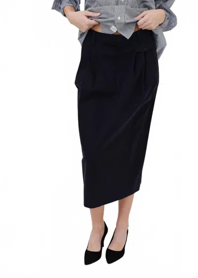 Tibi Bio Twill Triple Pleat Midi Skirt In Dark Navy In Black