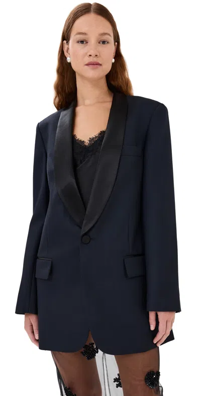 Tibi Birdseye Tuxedo Jacket Navy Multi