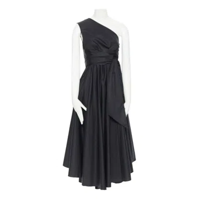 Pre-owned Tibi Black Cotton Fit Flare Dress One Shoulder Asymmetrical Pleat Skirt Us0 Xs