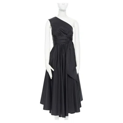 Pre-owned Tibi Black Cotton Fit Flare Dress One Shoulder Asymmetrical Pleat Skirt Us0 Xs