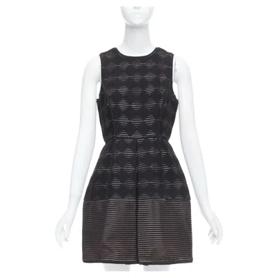 Pre-owned Tibi Black Diamond Checkered Embroidered Stripe Fit Flared Dress Us4 S