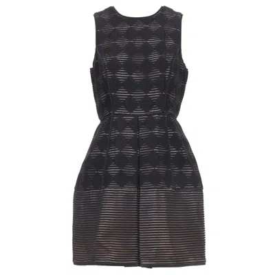 Pre-owned Tibi Black Diamond Checkered Embroidered Stripe Fit Flared Dress Us4 S