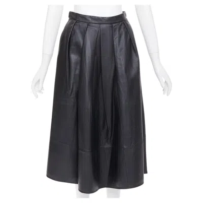 Pre-owned Tibi Black Lambskin Leather Pleated High Waist Full Flare A Line Midi Skirt Us0