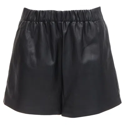 Tibi Black Vegan Leather Elasticated Waist Pocketed Mini Shorts Xs