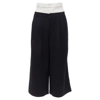 Tibi Black White Tiered Pinstripe Double Layered Waist Wide Leg Pants Us0 Xs