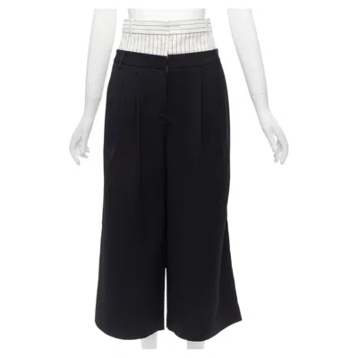 Pre-owned Tibi Black White Tiered Pinstripe Double Layered Waist Wide Leg Pants Us0 Xs
